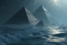 A view of the pyramids during the Great Flood era, 12,000 years ago - AI