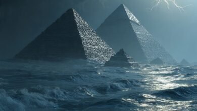 A view of the pyramids during the Great Flood era, 12,000 years ago - AI
